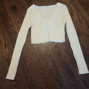 GAP Cream Ribbed Crop Cardigan Shrug With Front Tie SIZE Small Tall
